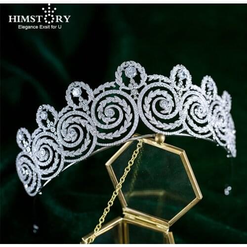 HIMSTORY European Classic Noble Cubic Zircon Tiaras Crown Wedding Bridal Hairband Gorgeous Royal Headpiece Hair Jewelry Accesso