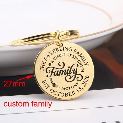 Custom Family Name Address Personalized Stainless Steel Fashion Trend Accessories Three-color Optional Round Keychain