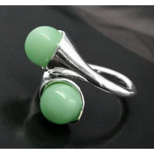 Fashion jewelry Hot sale New Design two 8mm Blue Light Green Jades bead 925 Sterling Silver Ring 7/8/9/10