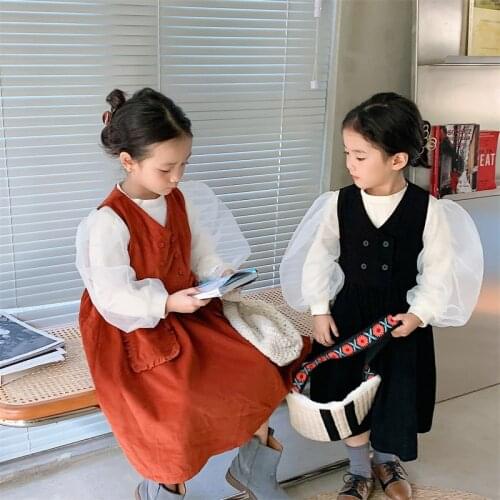 Girls Korean style fashion solid color suspenders dresses 2021 new baby kids pockets cotton sleeveless princess dress