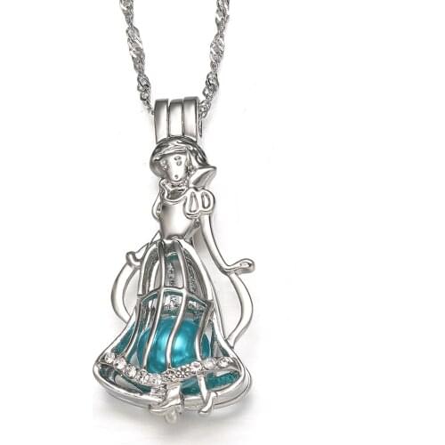 Cartoon Princess Snow Locket Necklace Retro Pearl Cage Pendant Girl Princess Cosplay Party Costume Halloween Jewelry Wholesale