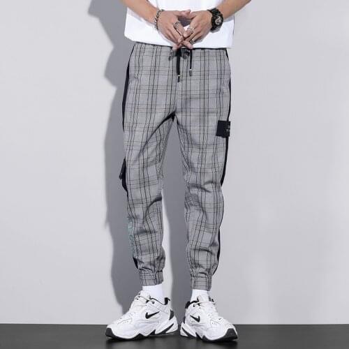 Spring autumn mens fashion high-end brand pure cotton ice silk plaid casual pants mens loose thin sports jogging casual pants