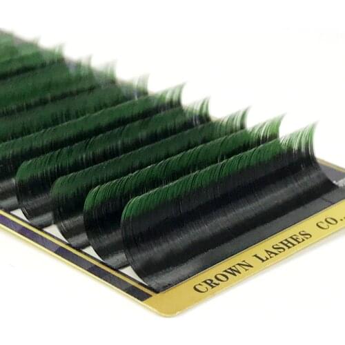 CrownLASH Ombre Green C D 0.07 7-15mm 9sizes Mixed Tray 2Tone Dual Color Silky Volume Lash Extension Free Shipping
