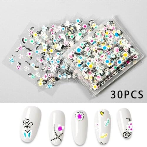30pcs Mixed Designs Nail Sticker Beauty Flower Water Transfer Decal Watermark Nail Art Decoration for Manicure Watermark