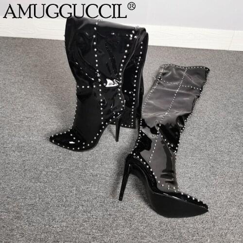 Customize 2020 New Plus Big Size 35-47 Black Zip Rivets Sexy High Heel Over The Knee Female Ladies Women Winter Boot X1931