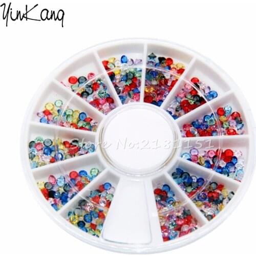 300Pcs 12 Colors 2mm Half Round Man-made Pearls Rhinestone Nail Art Salon Decor Stickers Tips DIY Decorations With Wheel