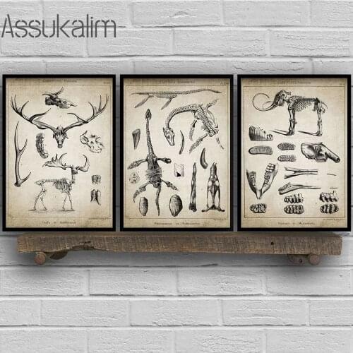 Dinosaur Elephant Deer Patent Vintage Print Animal Fossil Skeletons Canvas Art Poster Wall Pictures Chemistry Room Home Decor