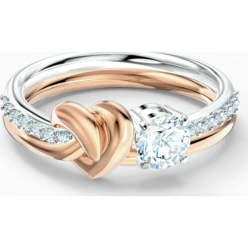 Luxury Women Jewelry Heart White Zircon 2 Tone Gold Color Bridal Rings for Wedding Engagement Ring Set Gifts