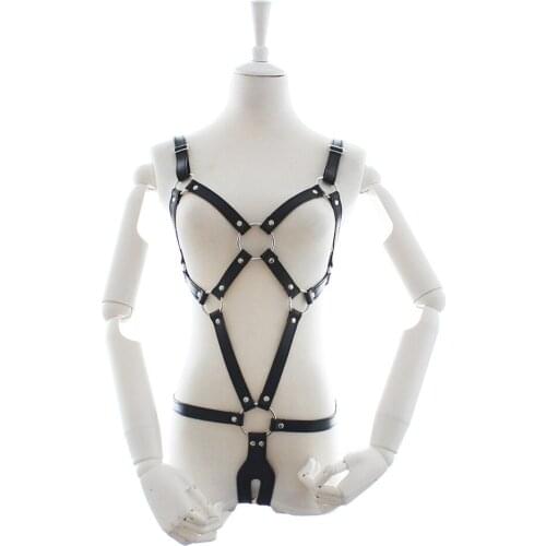 Sexy Lingerie PU Leather Black Sexy Underwear Open Mouth Gag Ball With Nipple Clamps BDSM Bondage Set Sex Toys For Cosplay Game