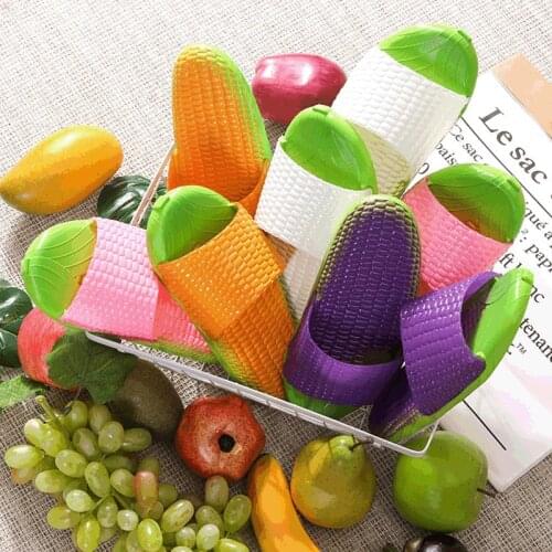 2021 Fashion Funny Corn Summer Women Shoes Slippers Sandals Indoor Home PVC Flat Soft Sole Chaussures Femme Beach Slides Shoes