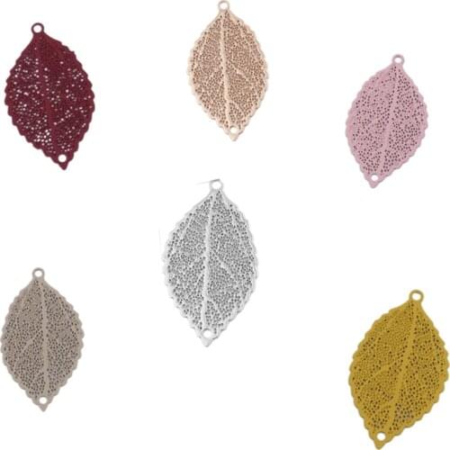 DoreenBeads Copper Filigree Stamping Connectors Leaf Style Silver Color Colorful Jewelry DIY Findings Charms 25mm x 14mm, 10 PCs