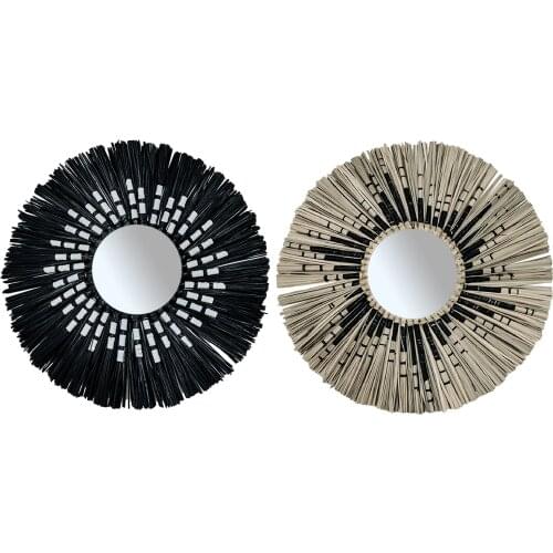 Straw Plaited Art Makeup Mirror Living Room Decorative Mirror Wall Hanging Decoration Mirror Bedroom Bathroom Dressing Mirror