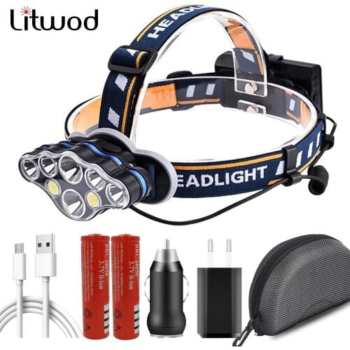Super Bright XM-L T6 Headlamp USB Rechargeable Headlight 18650 Battery Head Lamp High Power White & Red Light KC08 For Cycling