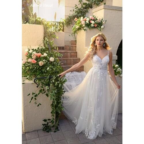 Wedding Dress A-Line Lace Sweetheart Neckline Sleeveless Spaghetti Straps Open-Back With For Party Plus Sizes Bride Gown