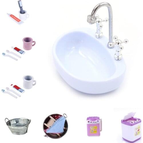 1:12 Dolhouse Bath Products Washbasin washboard Washing Machine Dolls Accessories Doll House Bathroom Decoration Gift toys