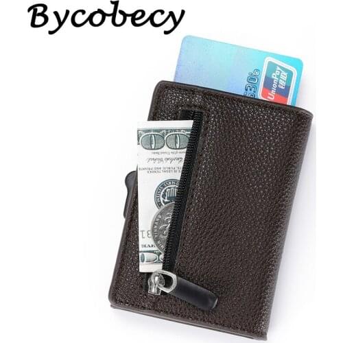 Bycobecy Smart Wallet Men Women Business Credit Card Holder RFID Single Box Aluminium Card Wallet Metal Coin Purse Card Case