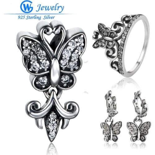 Butterfly jewelry sets Sterling Silver Jewelry GW brand Jewelry for women,925 silver earrings and pendant and ring SET-004H15