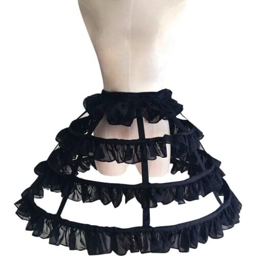 Crinoline Petticoat Short Black 4 Hoops Petticoat Skirt Gothic Lolita Frills Hoops Tutu Skirt Mini Skirts Womens