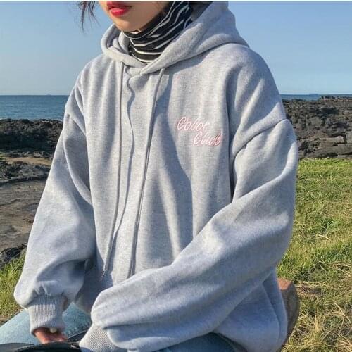 Female Korean Candy-colored Embroidfemale Koreered Letter Hooded Sweatshirt Womens Sweatshirts Japanese Clothing For Women