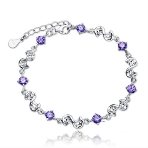 LUKENI New Fashion Purple Crystal Women Bracelets Jewelry Charm 925 Sterling Silver Anklets For Girl Lady Party Accessories Gift