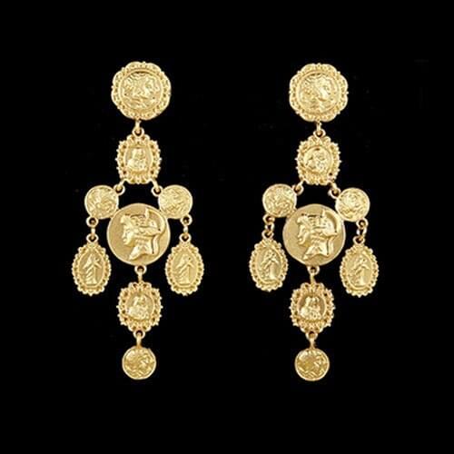 Womens Baroque Dangle Earrings Party Retro Carved Coins Drop Earring Oorbellen Eardrop Aretes Brincos Jewelry Gift