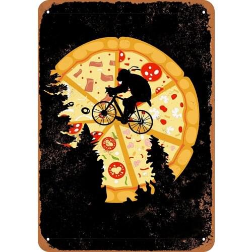 Tin Signs Pizza Moon Scene Metal Sign for Bedroom Cafe Home Bar Pub Coffee Beer Kitchen Bathroom Funny Wall Decor