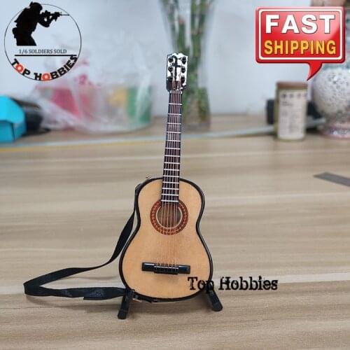 1:6 Scale Folk Guitar Model Acoustic Guitar 15cm Length With Strap And Stand Original Guitar Case For 6inch 12inch Doll Figure