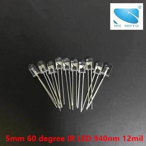 10pcs/lot 940nm 5mm 60 degree Infrared LED Night vision invisible IR diode LED Diodes for 6mm lens 12mil chip 60mA