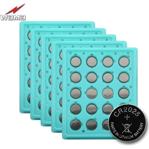 100pcs/5pack WAMA CR2025 3V Button Cell Coin Battery Car Remote BR2025 2025 DL2025 KCR2025 LM2025 Lithium Batteries NEW