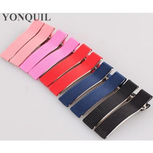 100Pcs/Lot 5.0CM Girl Hairclip Ribbon Wrapped Zinc Alloy Double Prong Hair Clip Barrette Hairpin Accessories ON SALE Multicolors