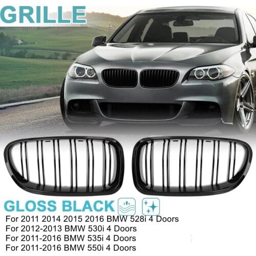 2PCS Gloss Black Front Hood Kidney Grille Grill For BMW F10 F18 528i 535i 550i 535i 4 Doors 2011 To 2016