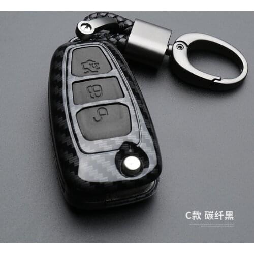 Carbon Fiber Car Styling Key Remote Key Fob Case Cover Keychain holder for Ford Fiesta Focus 3 4 MK3 MK4 Mondeo Ecosport Kuga Fo