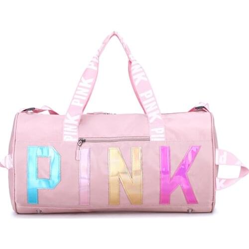Pink Travel Duffel Bag,Sports Tote Gym Bag,Shoulder Weekender Overnight Bag For Women