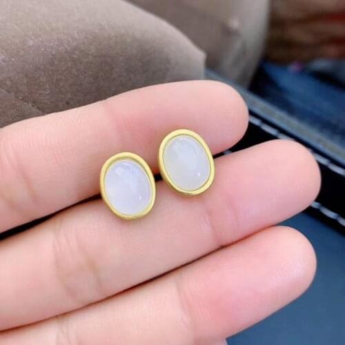 Elegant Gift for Engagement Hot Sale Jade Earring 925 Sterling Silver Fahshion Natural and Real Jade Earring