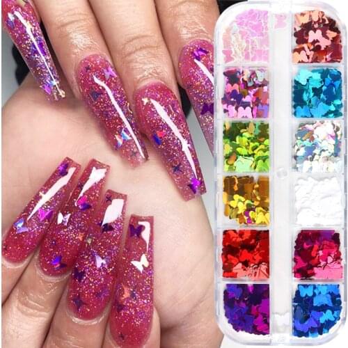 Holographic Butterfly Shape Nail Art Glitter Micro Laser Star Flakes 3D Silver Gold Sequins Polish Manicure Nail Decoration