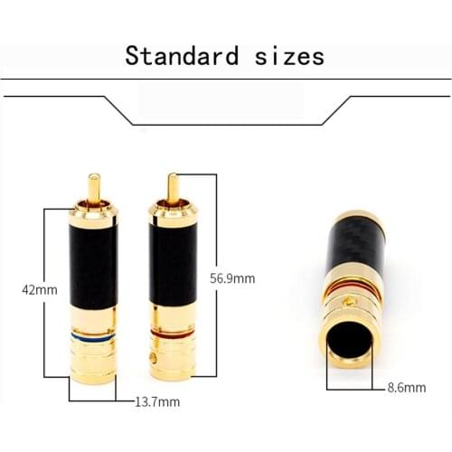 Hifi 4pcs audio Pure Copper Gold Plated Carbon Fiber RCA Plug Connector for audio DVD CD player RCA audio interconnt Cable