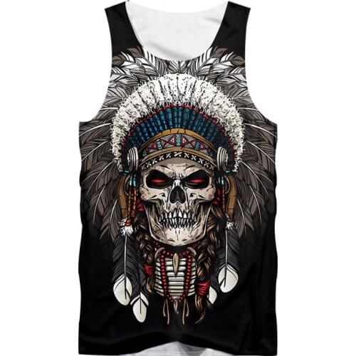 IFPD EU Size 3D Tank Tops Men 's Cool Sleeveless Shirts 3D Indians Skull Print Design Summer Fashion Casual Tops Vest Plus Size