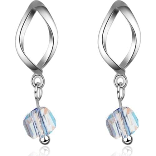 Personality temperament simple and exquisite wild artificial crystal wave square silver plated stud earrings WE068