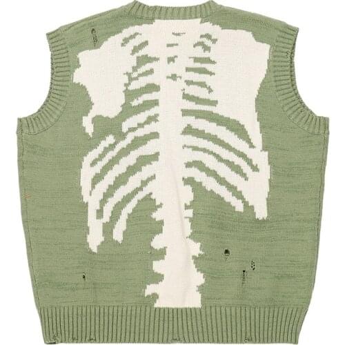 Kanye Skeleton Ripped Sweater Vest Men Women Couple 100% Cotton Pullovers Vest Oversized Hip-hop High Street wear Sweatshirts