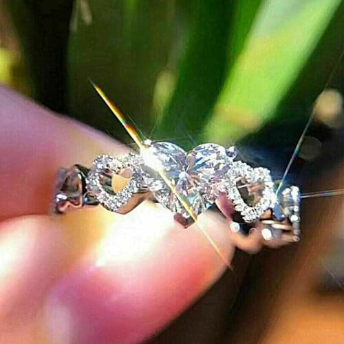 Fashion Zircon Rhinestones Heart Rings For Women Jewelry Engagement Wedding Band Statement Women Rings