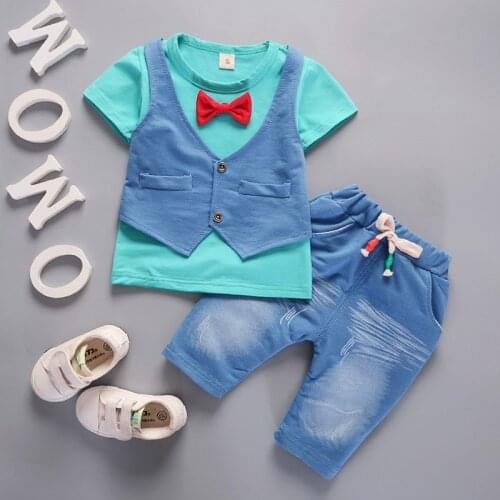2 pcs kids clothes set For Baby Boys Softu Summer Infant Clothes Elephant Short Sleeve T-shirts Tops Pants Kids Boys Girls suits
