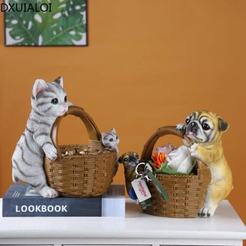 DXUIALOI Creative Cartoon Animal Resin Crafts Cats and Dogs Storage Decoration Living Room Desktop Decoration Home Decoration