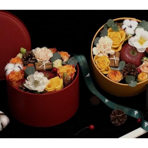 Round leather gift collection box dlower candy packing diameter 22/14cm for wedding birthday party mothers day