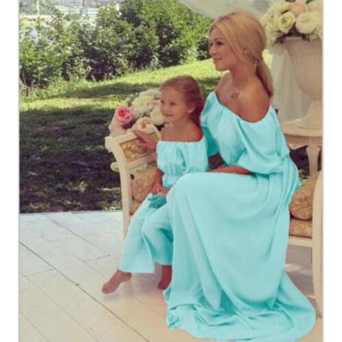 Summer Family Matching Dress Mother Daughter Dresses Clothes Slash Neck Beach Vestido Kids Parent Child Outfits