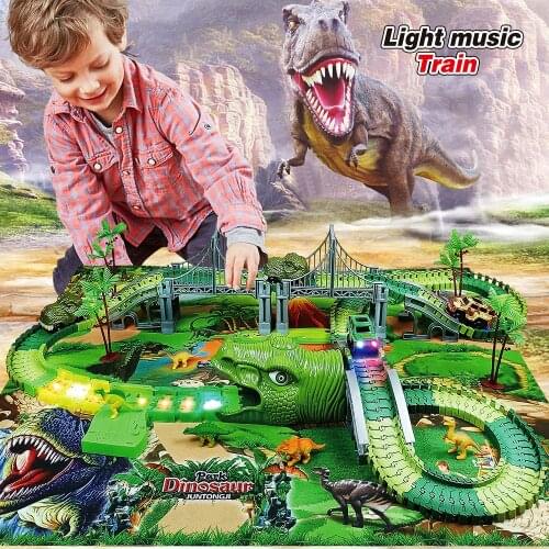 Magic Track Dinosaur Railway Toy Light Car Track Racing Toy Set Dinosaur garden carpet Flexible Race Track Toys For Kids