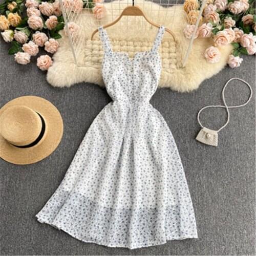 Sweet floral holiday style tie waist dress 2021 new summer suspender skirt