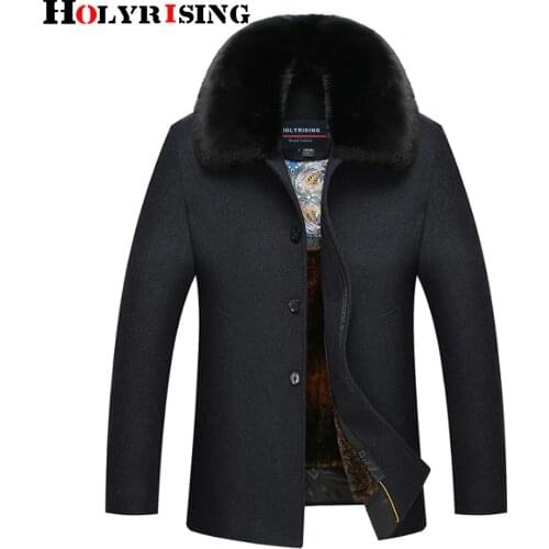 Men Wool Jackets Men Casual Warm Snow Coats Winter Mens Woolen Jackets Movable big Fake fur collar #18215 Holyrising