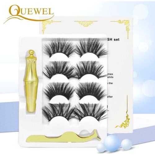 Quewel Magnetic Eyelash Eyeliner Set 25mm False Eyelashes & Magnetic Eyeliner & Tweezers 4 Mix Long Lash Thick Beaut Makeup Kit