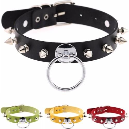 DIEZI Harajuku Vintage 2018 New Gold Rivet Round Pendant Necklaces Goth Choker Collar Necklace Women Harness Anime Jewelry