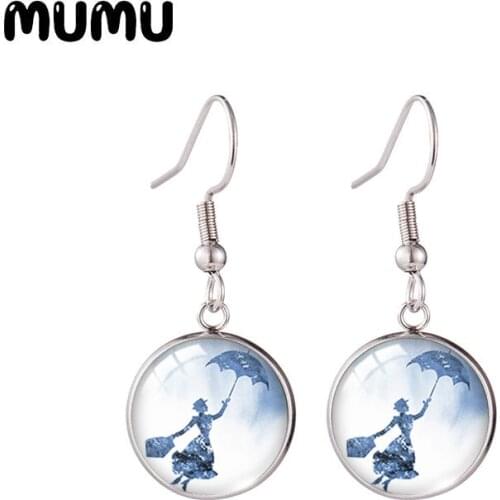 2021 New Mary Poppins Fish Hook Earring Flying Round Jewelry Glass Dome Earrings Gifts Girl